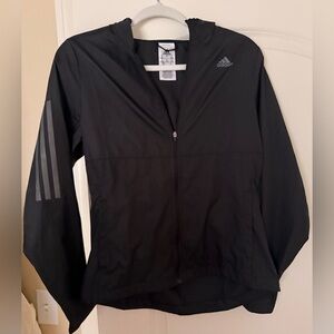 Adidas Black Hooded Windbreaker with Reflective Stripes